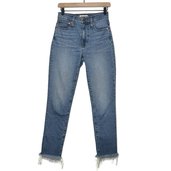 Madewell The Perfect Vintage Jean High Rise Raw Hem Crop Ankle Blue Denim 24 - Picture 2 of 15
